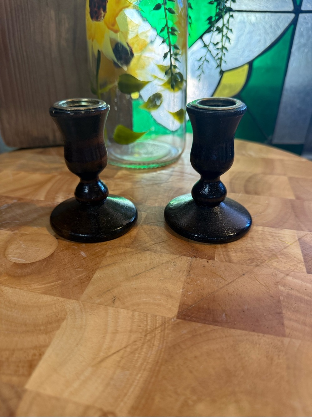 Pair of Mini Dark Wood Taper Candle Holders – 3”